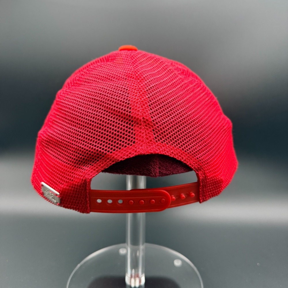 The North Face Trucker Cap Womens One Size Red Cream Mesh Pine Tree Snapback Hat - Picture 4 of 11